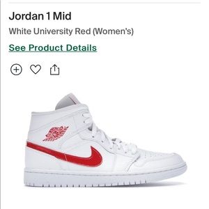 JORDAN 1 MID WHITE UNIVERSITY RED WOMENS SIZE 6.5